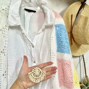 MACRAME adjustable necklace w southwestern/shabby chic/hippy vibe